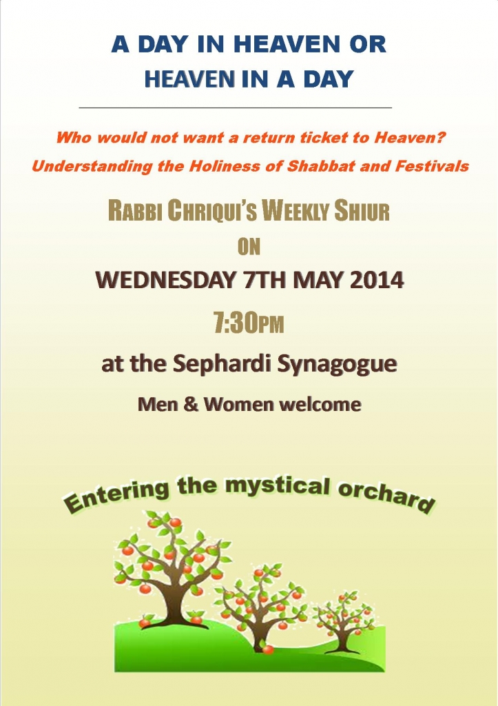 Rabbi's Shiur flyer -  May 07, 2014